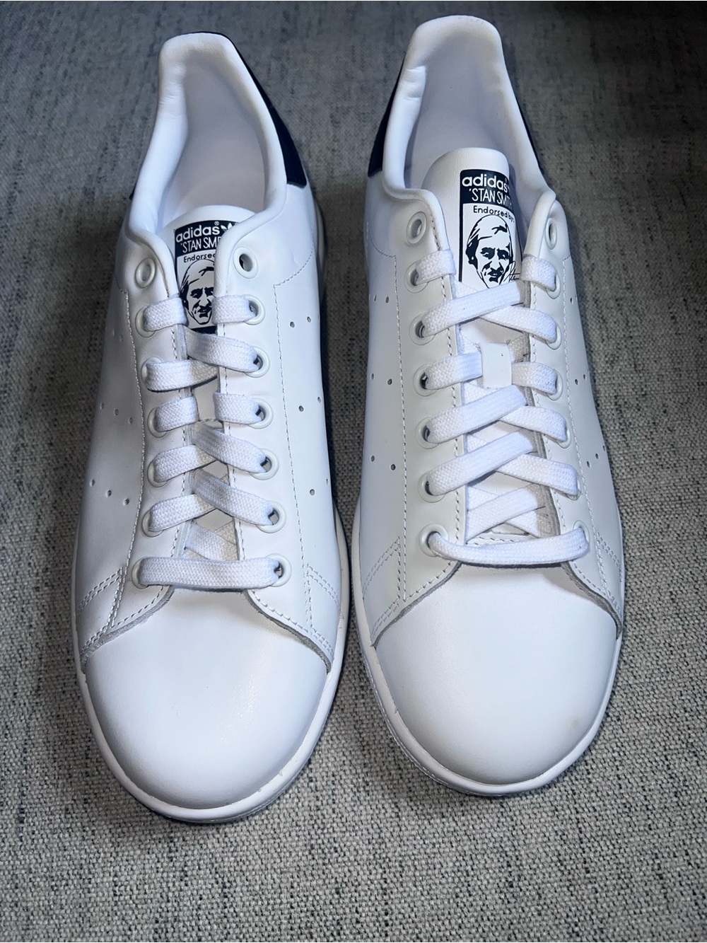 Women’s Adidas Stan Smith White Sneakers with Navy Heel Tab